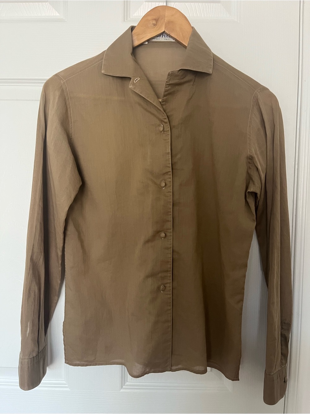 Emilio Pucci Vintage Tan Cotton Button-Up Shirt